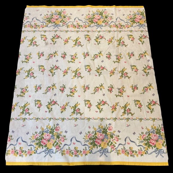 Vintage Floral Blanket Cannon USA Acrylic Yellow Pink Flower Bouquet Bedding - Picture 2 of 7